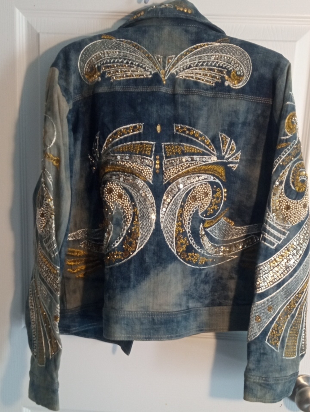 CHICO'S HEAVY SEQUINED DENIM JACKET - Picture 7 of 12